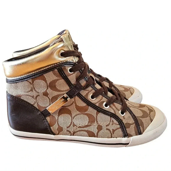 Coach New York Women's  Brown Freesia Lace Up High Top Sneaker Shoes Size 8. - Picture 8 of 16